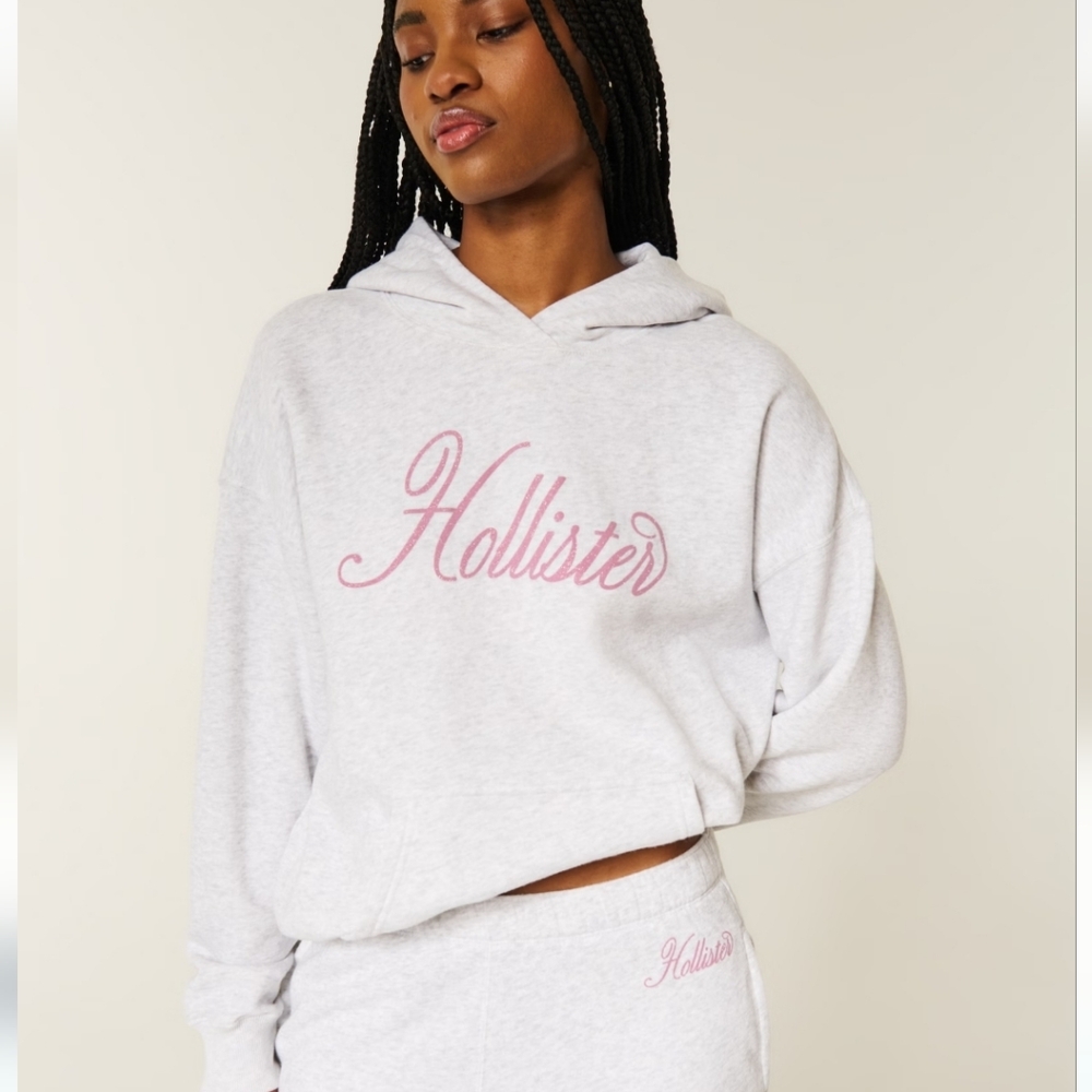 Hollister Light Gray Hoodie with Pink Logo